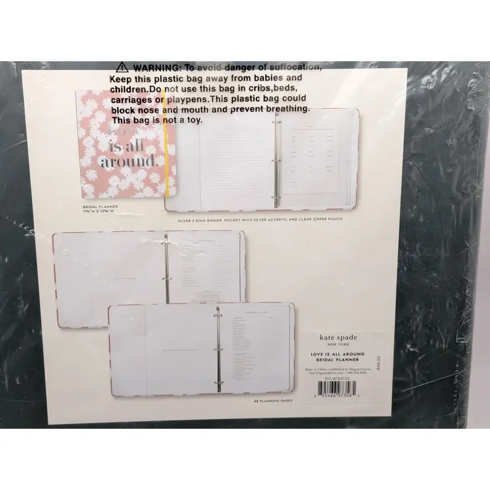 KATE SPADE Bridal Planner Love Is All Around Pink Daisy Floral 3 Ring Binder